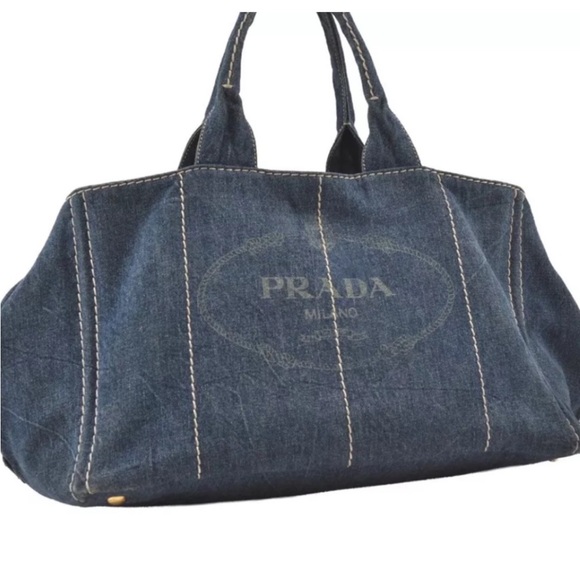 Authentic Prada Denim Blue Canapa Tote + Wallet! - Picture 3 of 13